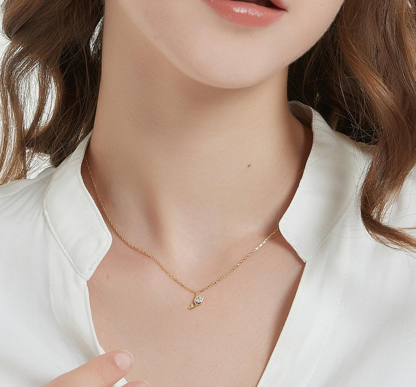 Gold Tulip Pendant Necklace in Sterling Silver