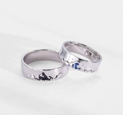 Mountain Ocean Couple Ring for Long Distance