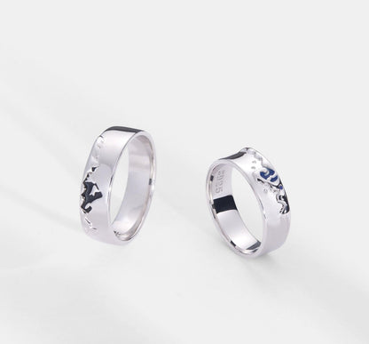 Mountain Ocean Couple Ring for Long Distance