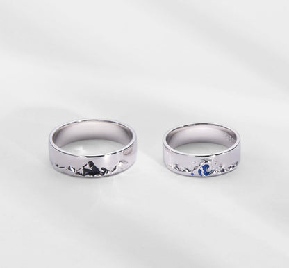 Mountain Ocean Couple Ring for Long Distance