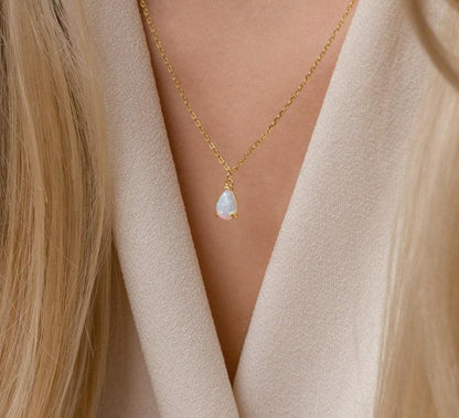 Dainty Teardrop Opal Layering Necklace