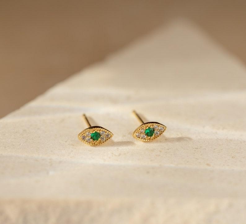 Emerald Eye Dainty Stud Earrings