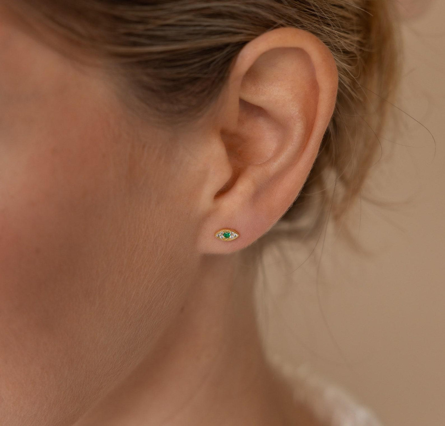 Emerald Eye Dainty Stud Earrings