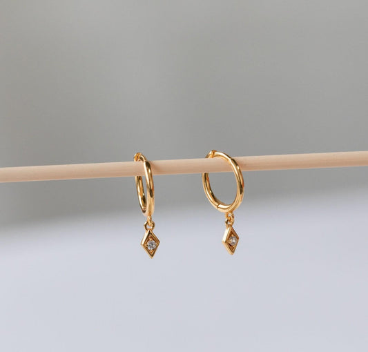 Dainty Diamond Charm Huggie Hoop Earrings