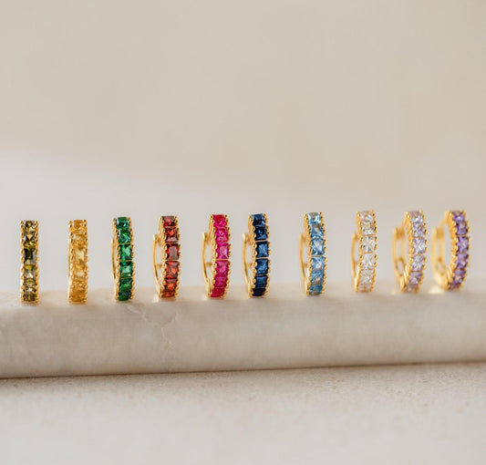 Personalized Gold Birthstone Huggie Earrings