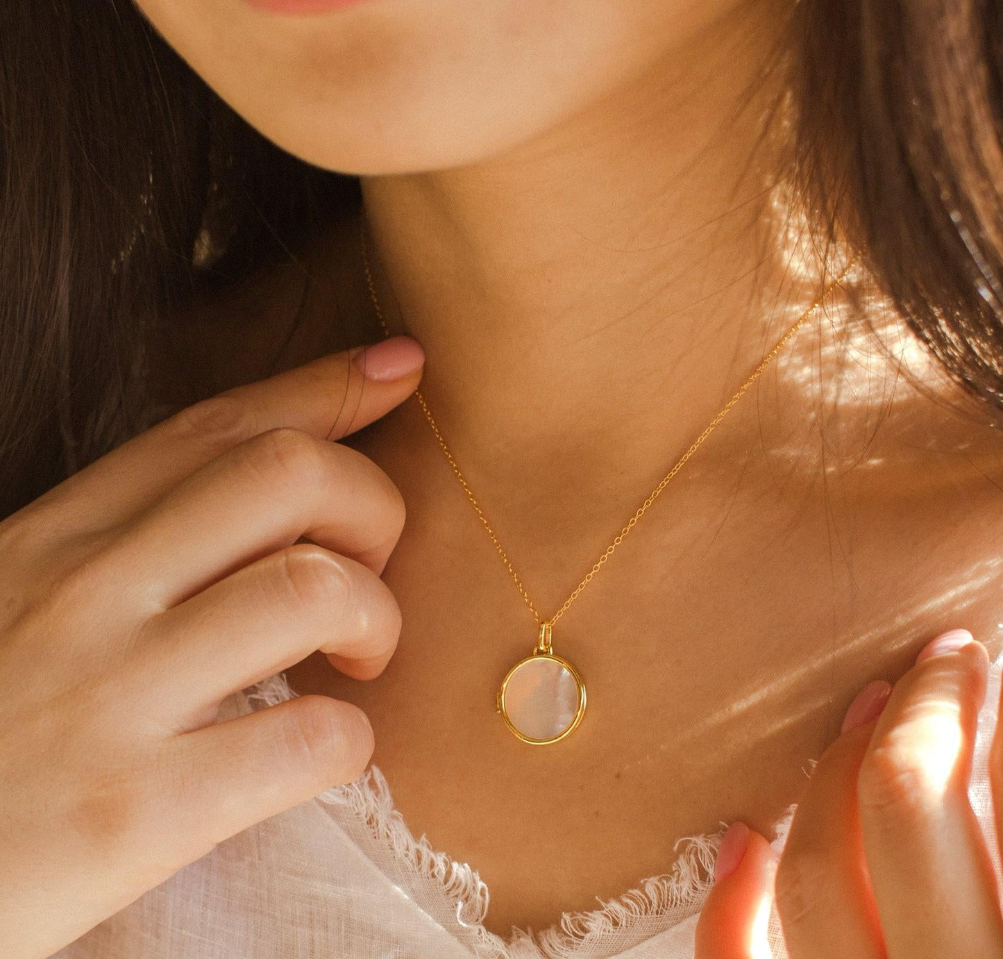 Gold Heart Locket Necklace with Pearl