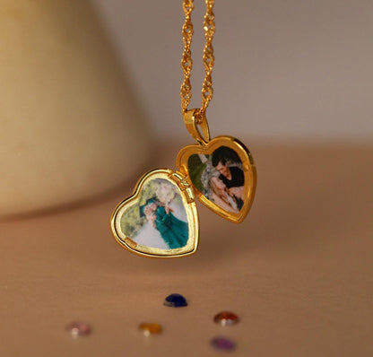 Gold Heart Locket Necklace with Pearl