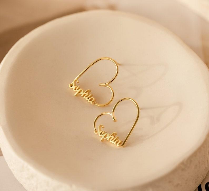 Personalized Gold Heart Hoop Earrings