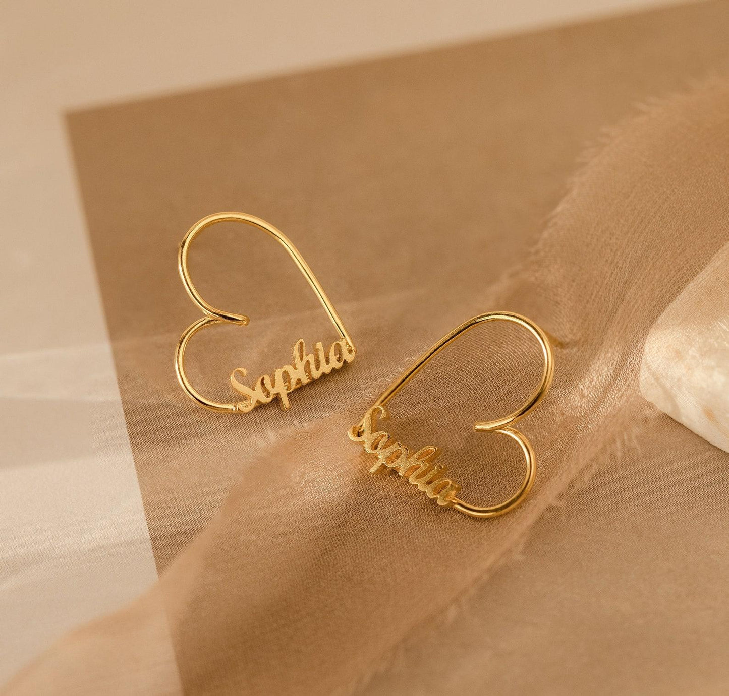 Personalized Gold Heart Hoop Earrings