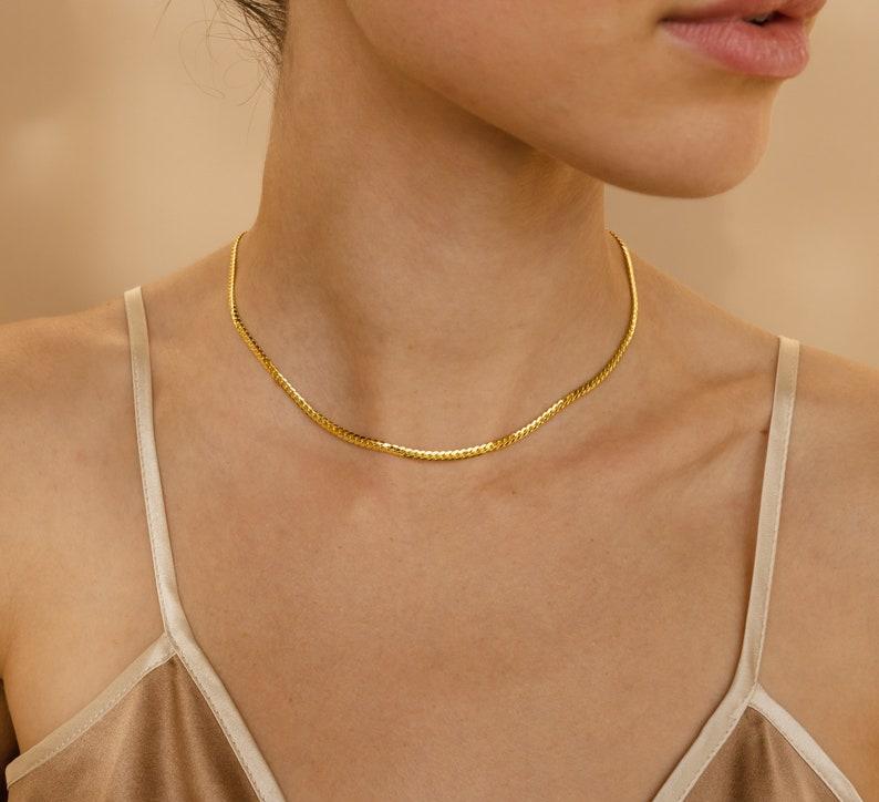 Thick Snake Chain Choker Necklace in Silver Gold