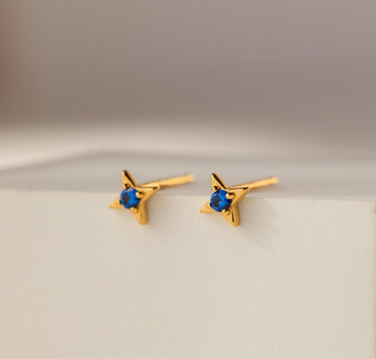 Dainty Sapphire Star Stud Earrings