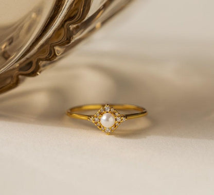 Vintage Inspired Pearl Diamond Engagement Ring