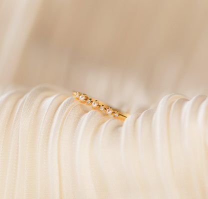 Dainty Vintage Pearl Diamond Stacking Ring