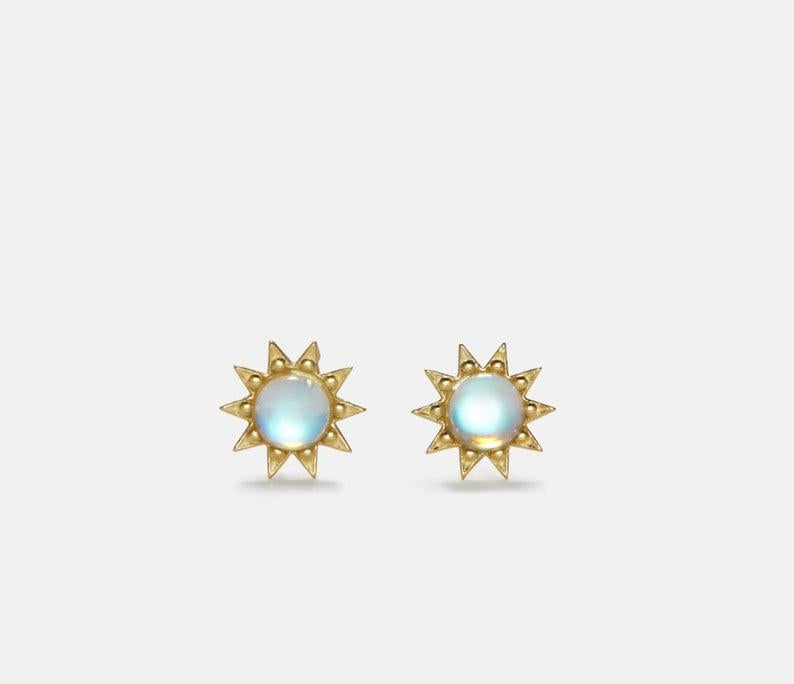 Dainty Moonstone Stud Earrings in Gold Silver