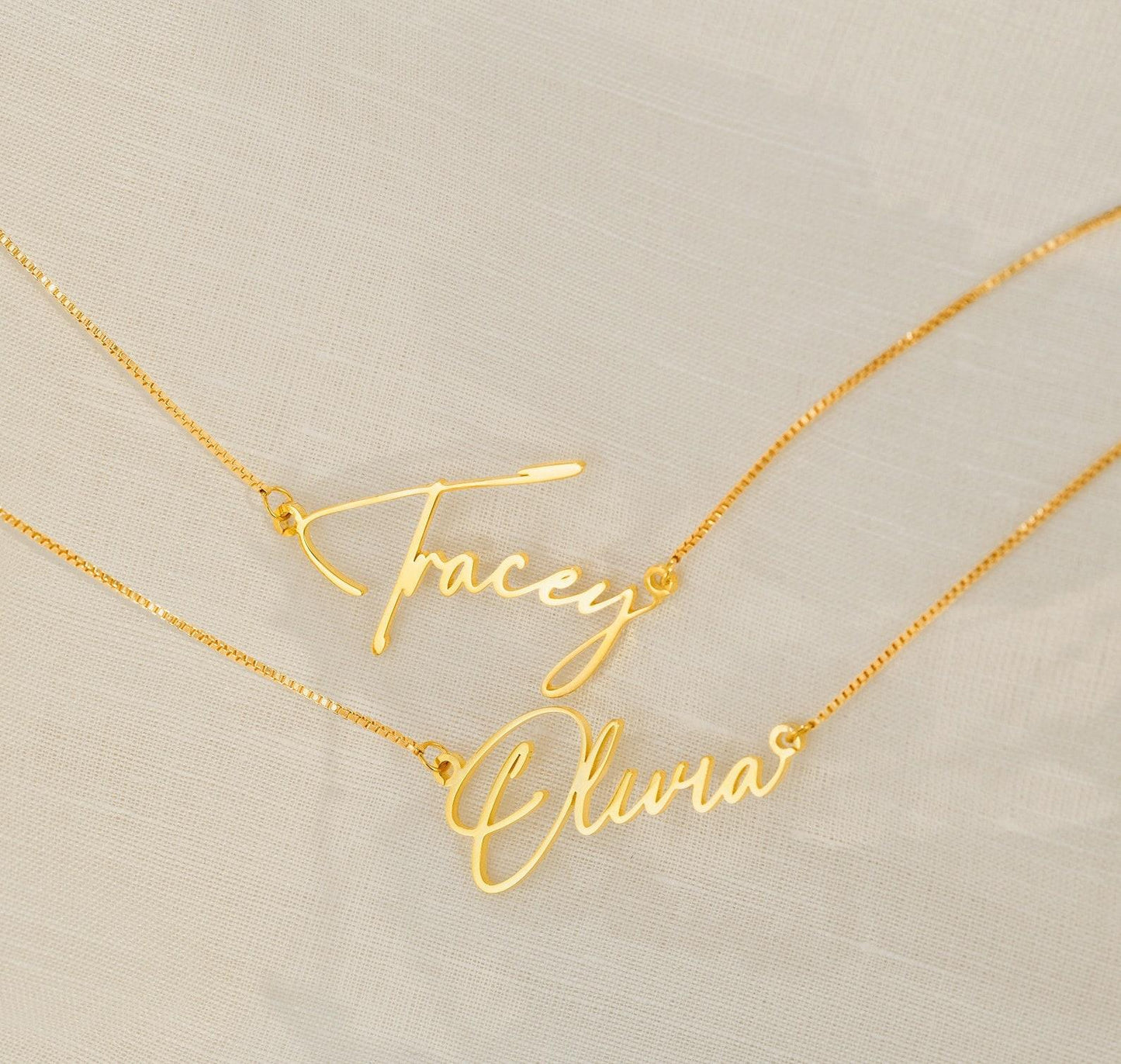 Personalized Gold Name Necklace with Box Chain