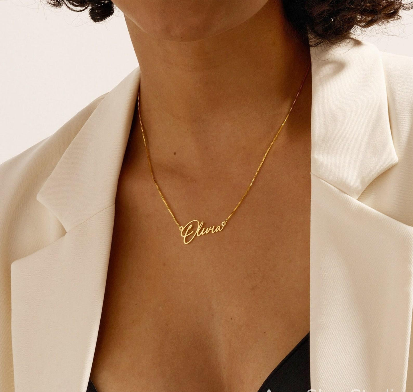 Personalized Gold Name Necklace with Box Chain