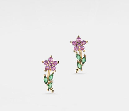 Colorful Flower Stud Earrings in Silver