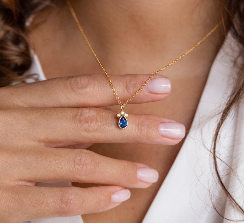 Personalized Vintage Sapphire Teardrop Necklace