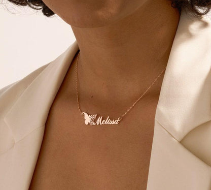 Personalized Butterfly Name Necklace in Silver