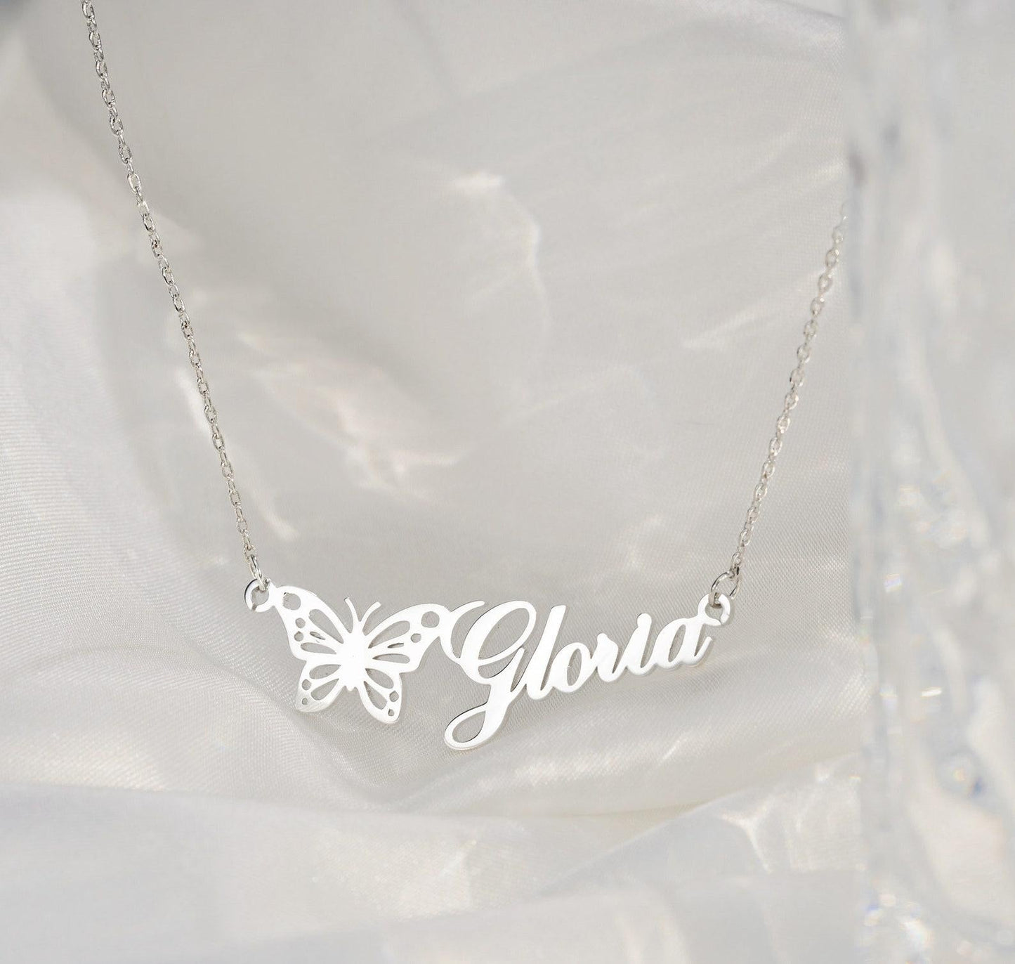 Personalized Butterfly Name Necklace in Silver