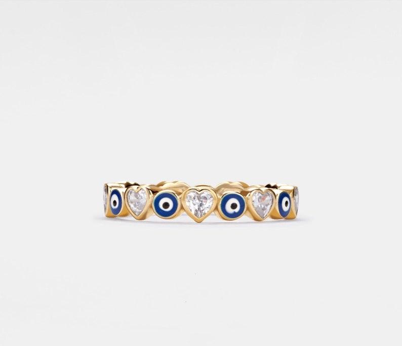 Personalized Blue Evil Eye Stacking Ring