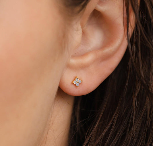 Dainty Light Blue Stone Flower Stud Earrings