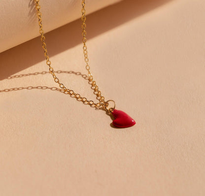 Tiny Red Heart Necklace for Layering