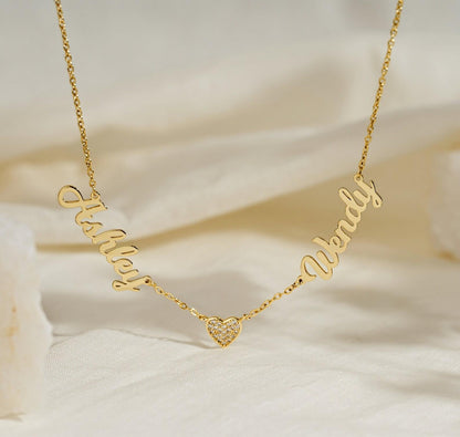 Personalized Two Names Heart Necklace