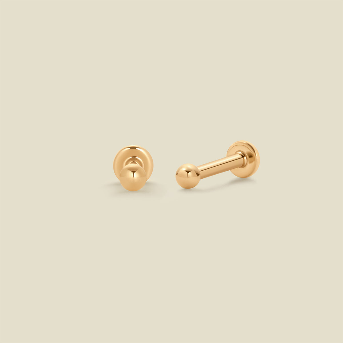 14k Flat Back Bead Stud Earrings