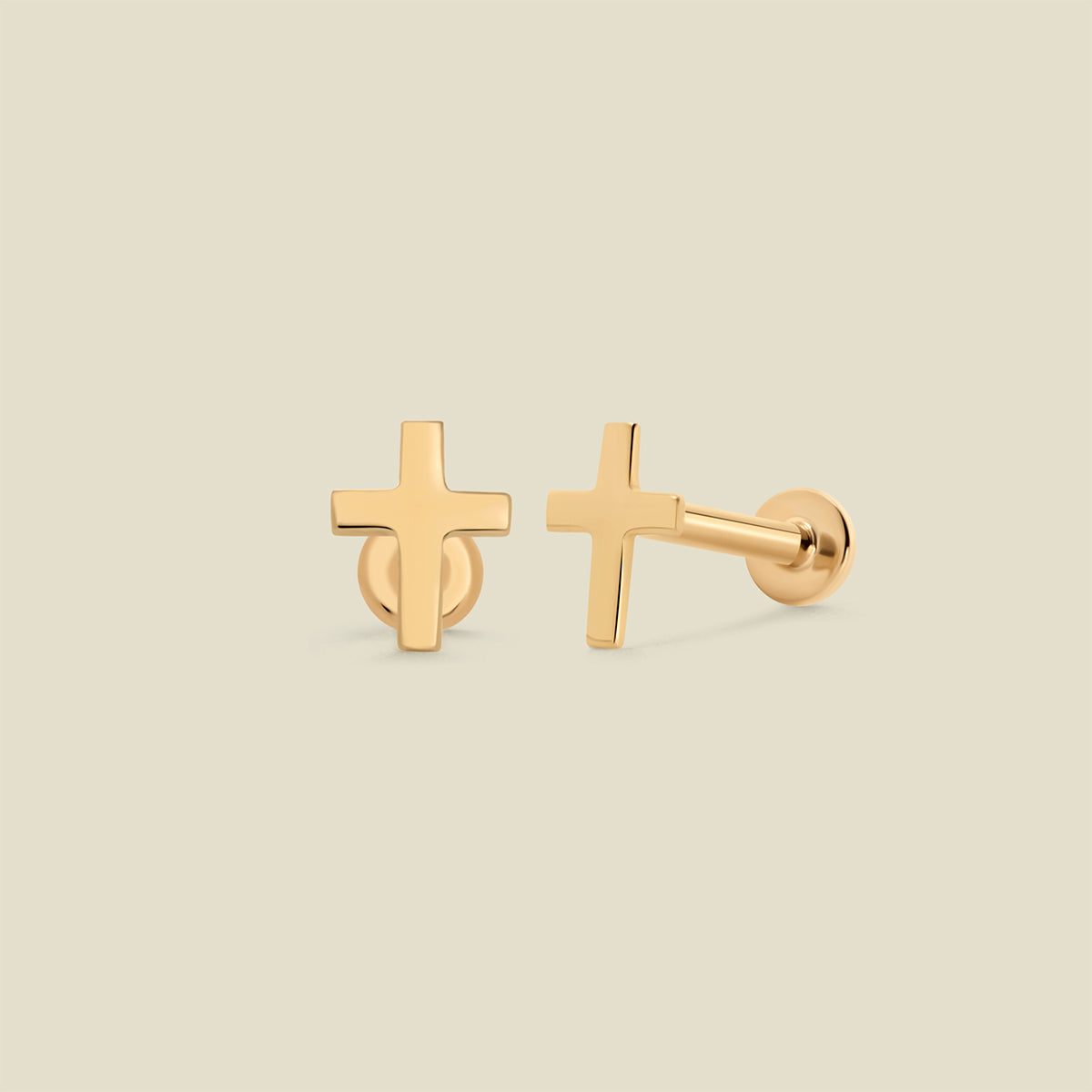 14k Flat Back Cross Stud Earrings