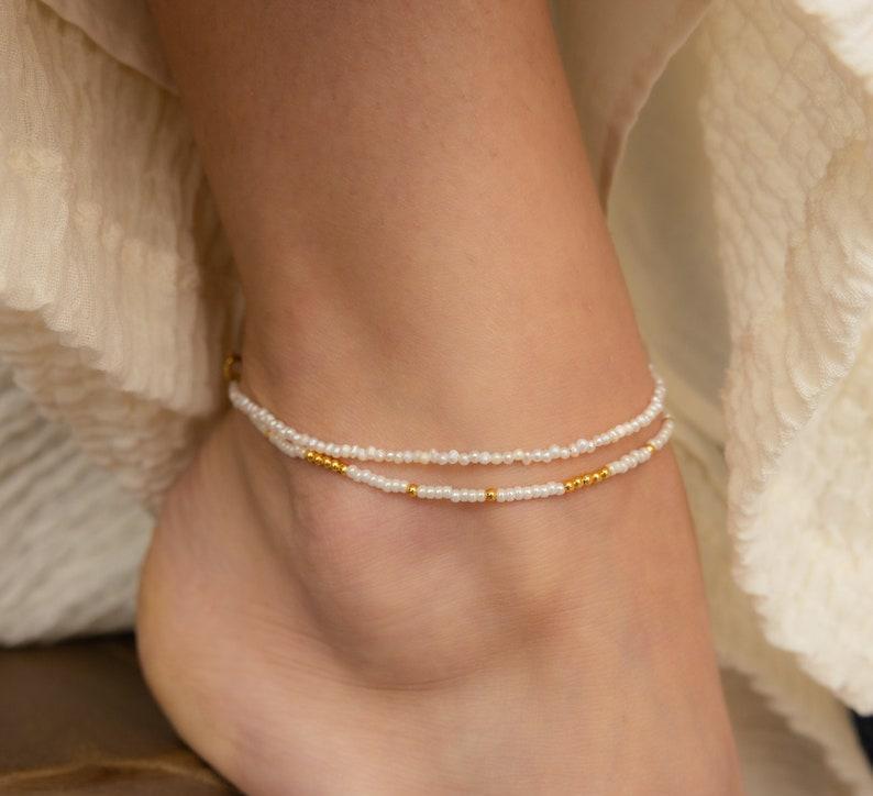 Customized Pearl Beaded Anklet in Gold Silver