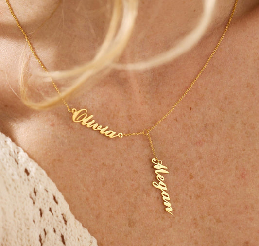 Personalized Two Names Lariat Necklace