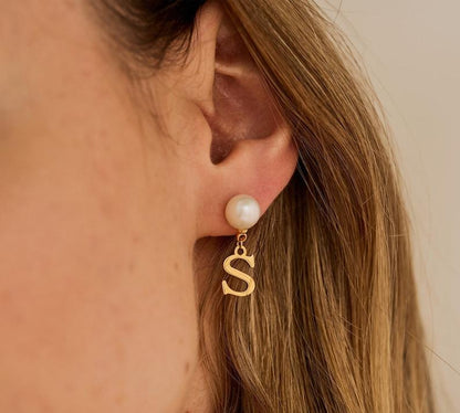 Personalized Pearl Initial Drop Earrings