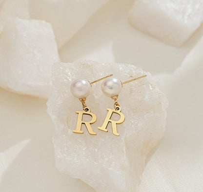 Personalized Pearl Initial Drop Earrings