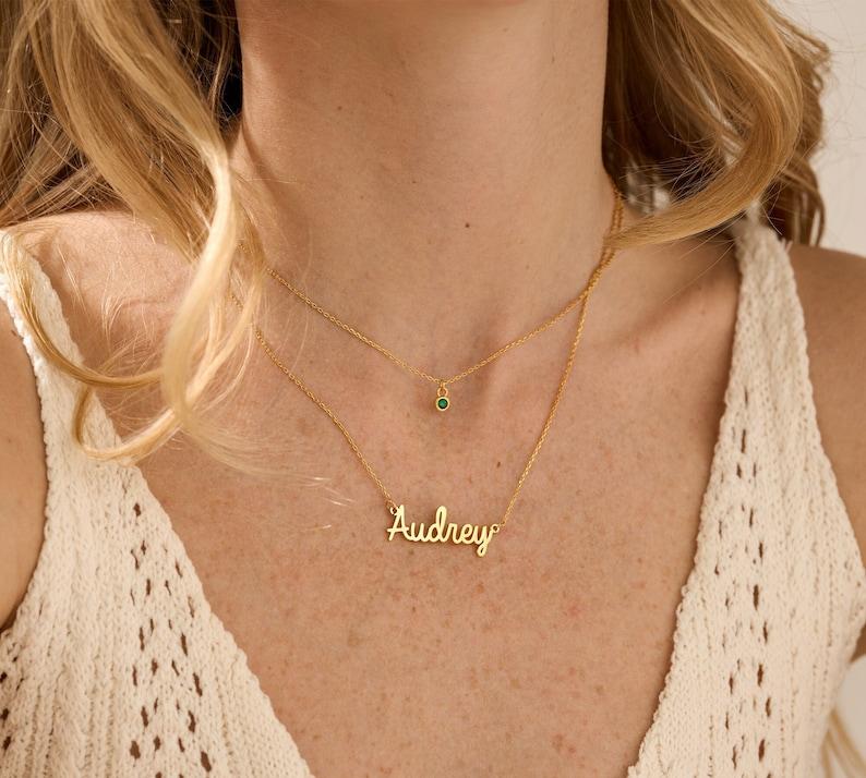 Custom Layered Name Necklace with Birthstone