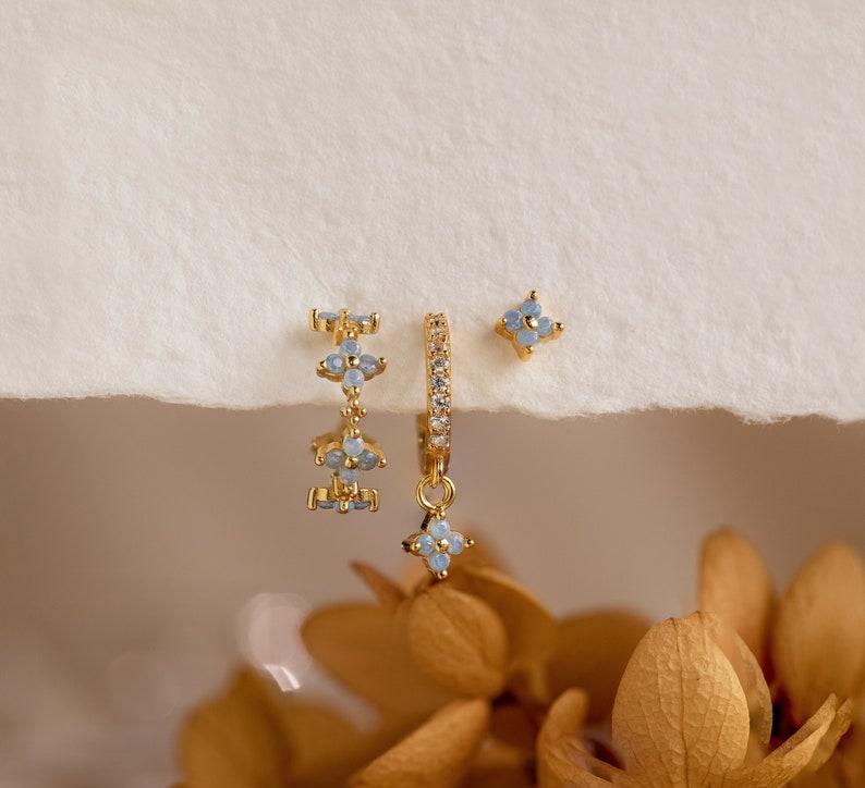 Personalized Floral Blue Earrings Set