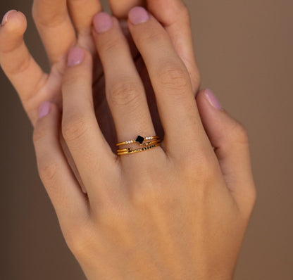 Black Onyx Stackable Diamond Ring Set