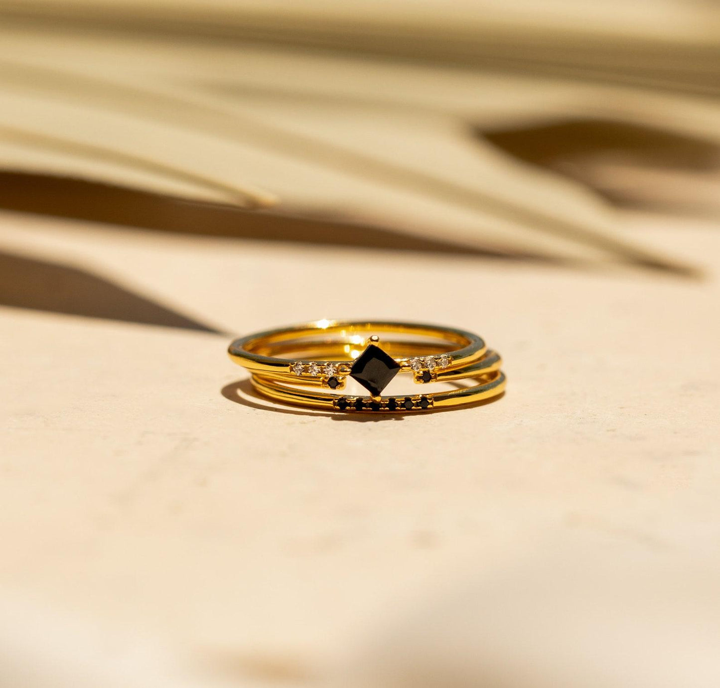 Black Onyx Stackable Diamond Ring Set