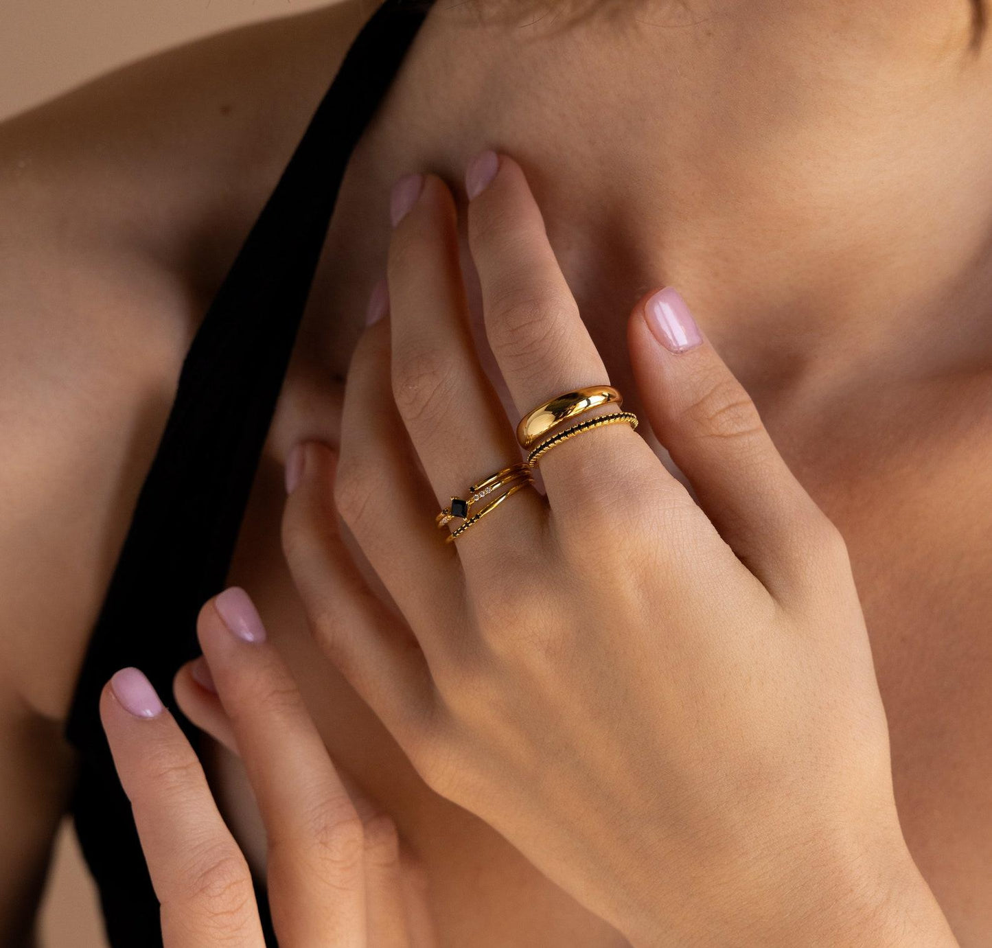 Black Onyx Stackable Diamond Ring Set