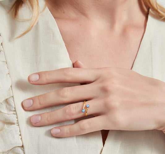 Personalized Evil Eye Stacking Ring in Silver