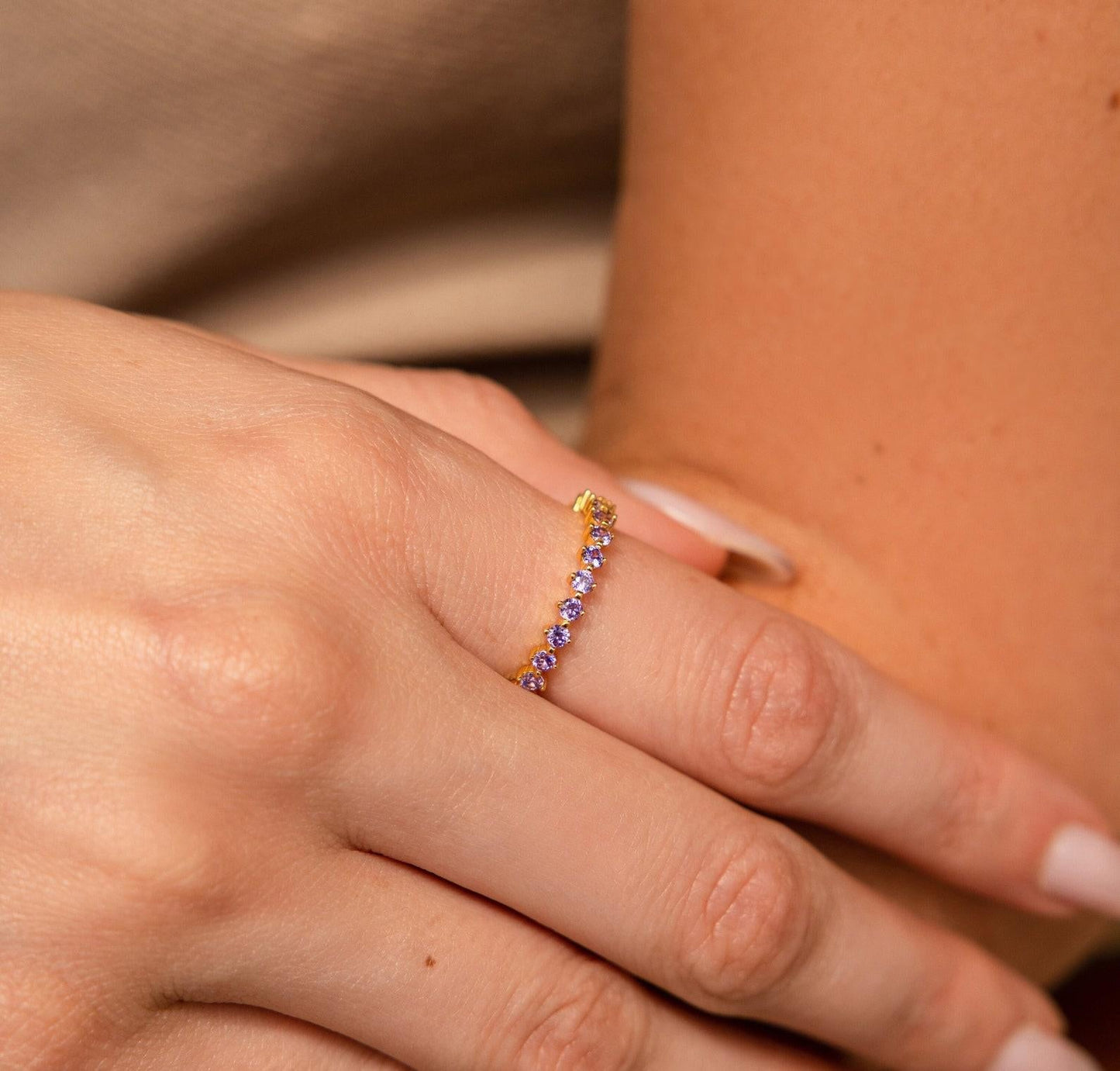 Personalized Amethyst Eternity Stacking Ring