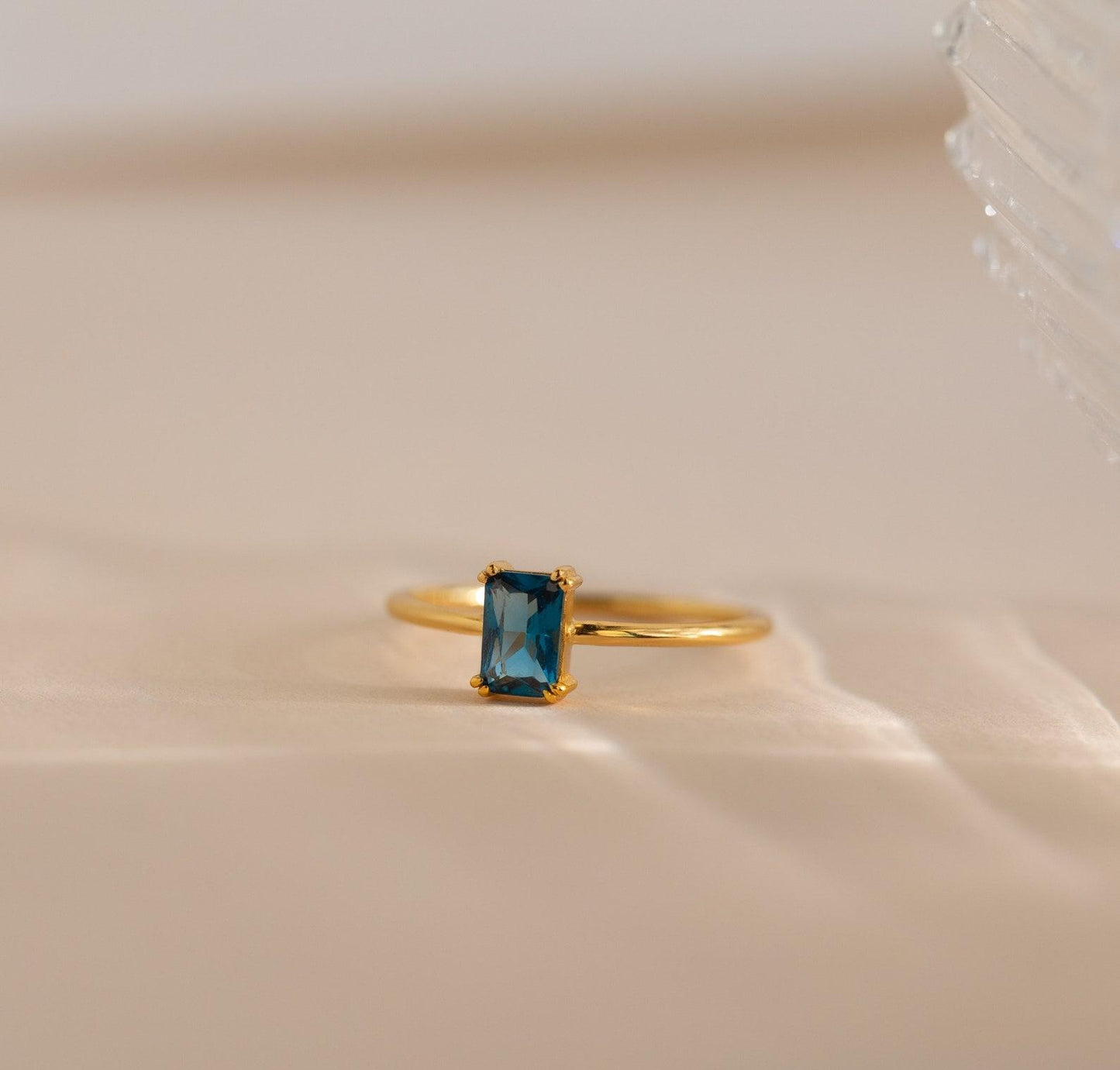 Vintage Blue Topaz Emerald Cut Ring