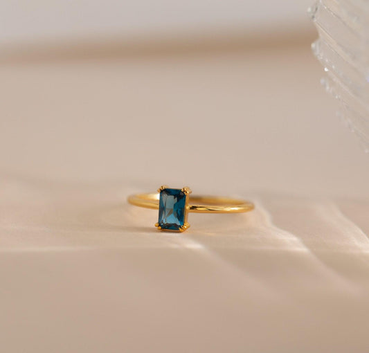 Vintage Blue Topaz Emerald Cut Ring