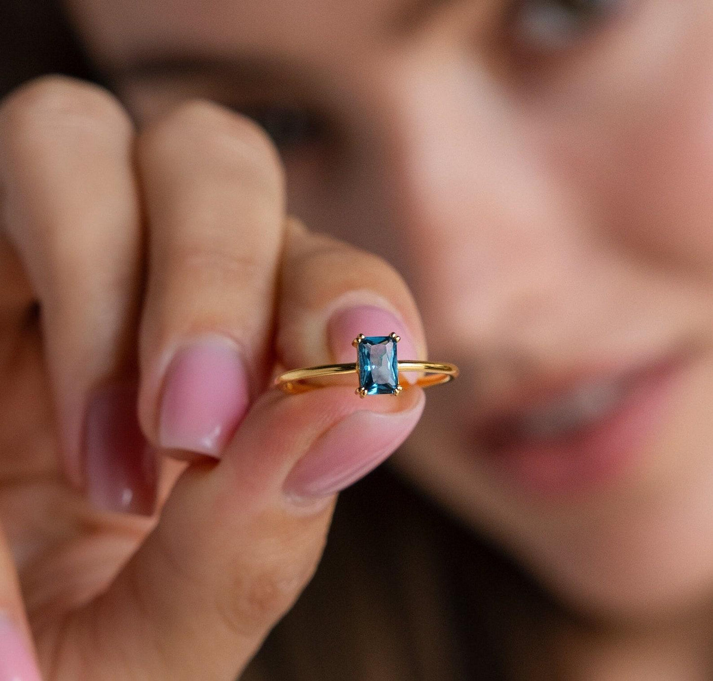 Vintage Blue Topaz Emerald Cut Ring