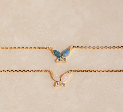 Personalized Multi-Color Opal Butterfly Necklace Set