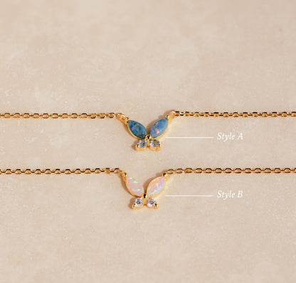 Personalized Multi-Color Opal Butterfly Necklace Set