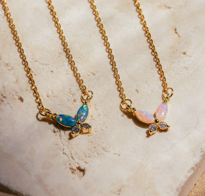 Personalized Multi-Color Opal Butterfly Necklace Set