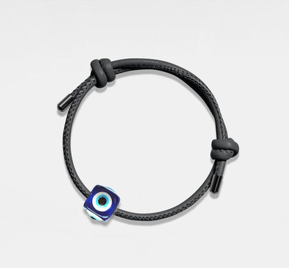 Personalized Blue Evil Eye Leather Bracelet