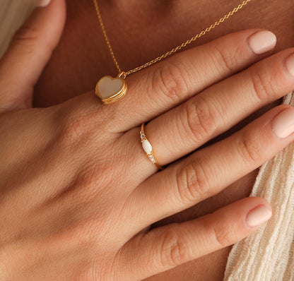 Personalized Opal and Diamond Minimalist Ring