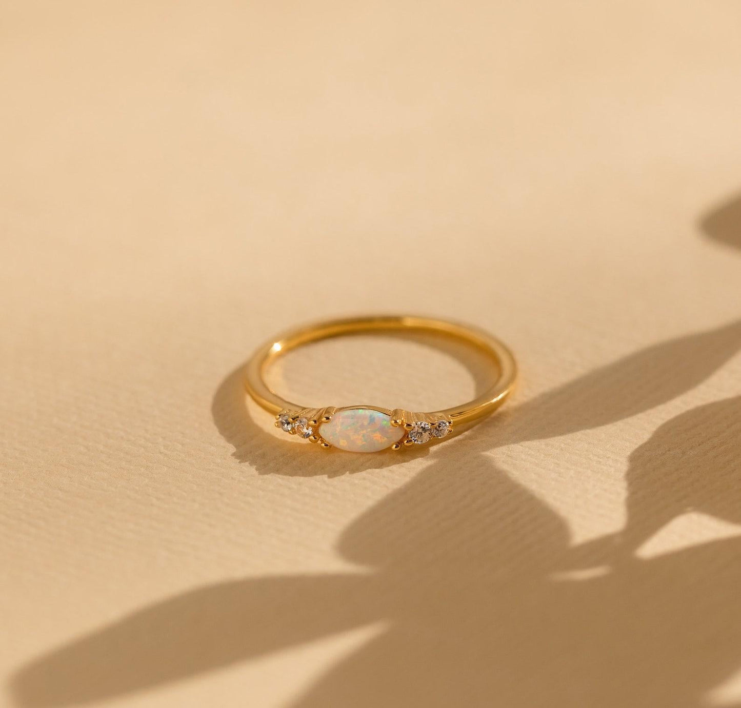 Personalized Opal and Diamond Minimalist Ring